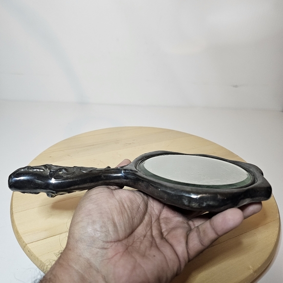 Vintage Art Nouveau silver-plated hand mirror Ornate Motif Floral Design - Picture 6 of 13